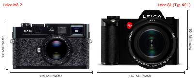 Größenvergleich: Leica M8.2 vs. Leica SL (Typ 601) Größenvergleich: Leica M8.2 vs. Leica SL (Typ 601)