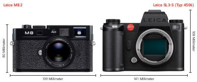 Größenvergleich: Leica M8.2 vs. Leica SL3-S (Typ 4506) Größenvergleich: Leica M8.2 vs. Leica SL3-S (Typ 4506)