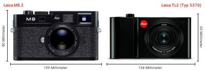 Größenvergleich: Leica M8.2 vs. Leica TL2 (Typ 5370) Größenvergleich: Leica M8.2 vs. Leica TL2 (Typ 5370)