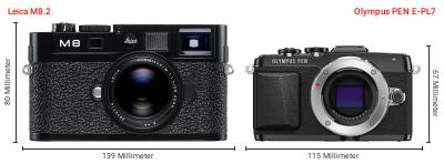 Größenvergleich: Leica M8.2 vs. OM System PEN E-PL7