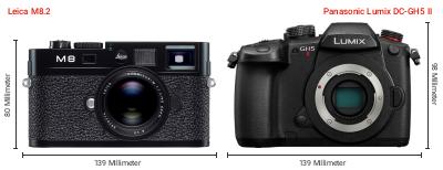 Größenvergleich: Leica M8.2 vs. Panasonic Lumix DC-GH5 II Größenvergleich: Leica M8.2 vs. Panasonic Lumix DC-GH5 II