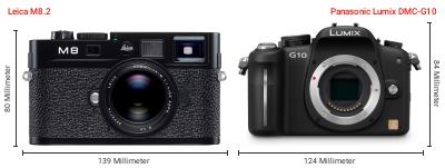 Größenvergleich: Leica M8.2 vs. Panasonic Lumix DMC-G10 Größenvergleich: Leica M8.2 vs. Panasonic Lumix DMC-G10