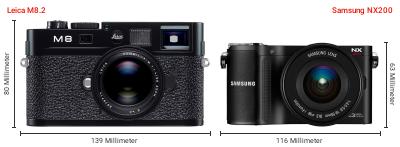 Größenvergleich: Leica M8.2 vs. Samsung NX200 Größenvergleich: Leica M8.2 vs. Samsung NX200
