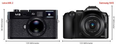 Größenvergleich: Leica M8.2 vs. Samsung NX5 Größenvergleich: Leica M8.2 vs. Samsung NX5