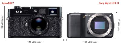Größenvergleich: Leica M8.2 vs. Sony Alpha NEX-3 Größenvergleich: Leica M8.2 vs. Sony Alpha NEX-3