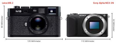 Größenvergleich: Leica M8.2 vs. Sony Alpha NEX-3N Größenvergleich: Leica M8.2 vs. Sony Alpha NEX-3N