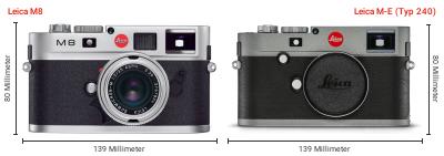 Größenvergleich: Leica M8 vs. Leica M-E (Typ 240) Größenvergleich: Leica M8 vs. Leica M-E (Typ 240)