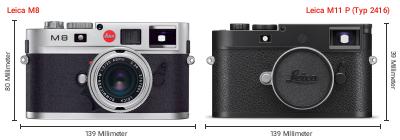 Größenvergleich: Leica M8 vs. Leica M11 P (Typ 2416) Größenvergleich: Leica M8 vs. Leica M11 P (Typ 2416)