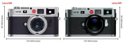 Größenvergleich: Leica M8 vs. Leica M9 Größenvergleich: Leica M8 vs. Leica M9