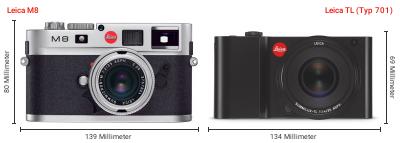 Größenvergleich: Leica M8 vs. Leica TL (Typ 701) Größenvergleich: Leica M8 vs. Leica TL (Typ 701)