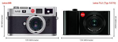 Größenvergleich: Leica M8 vs. Leica TL2 (Typ 5370) Größenvergleich: Leica M8 vs. Leica TL2 (Typ 5370)