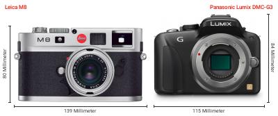 Größenvergleich: Leica M8 vs. Panasonic Lumix DMC-G3 Größenvergleich: Leica M8 vs. Panasonic Lumix DMC-G3