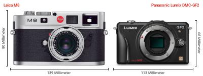 Größenvergleich: Leica M8 vs. Panasonic Lumix DMC-GF2 Größenvergleich: Leica M8 vs. Panasonic Lumix DMC-GF2