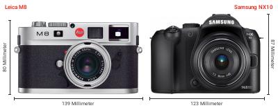 Größenvergleich: Leica M8 vs. Samsung NX10 Größenvergleich: Leica M8 vs. Samsung NX10