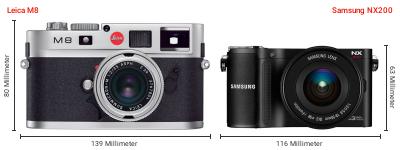 Größenvergleich: Leica M8 vs. Samsung NX200 Größenvergleich: Leica M8 vs. Samsung NX200