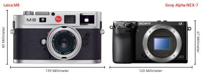 Größenvergleich: Leica M8 vs. Sony Alpha NEX-7 Größenvergleich: Leica M8 vs. Sony Alpha NEX-7