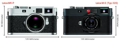 Größenvergleich: Leica M9-P vs. Leica M-E (Typ 220) Größenvergleich: Leica M9-P vs. Leica M-E (Typ 220)