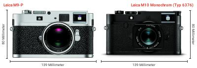 Größenvergleich: Leica M9-P vs. Leica M10 Monochrom (Typ 6376)