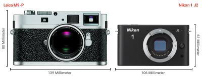 Größenvergleich: Leica M9-P vs. Nikon 1 J2 Größenvergleich: Leica M9-P vs. Nikon 1 J2