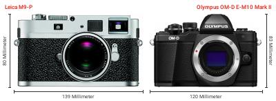 Größenvergleich: Leica M9-P vs. OM System OM-D E-M10 Mark II