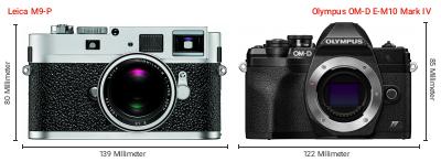 Größenvergleich: Leica M9-P vs. OM System OM-D E-M10 Mark IV