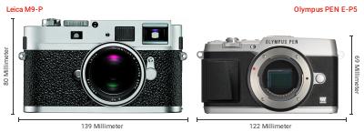 Größenvergleich: Leica M9-P vs. OM System PEN E-P5 Größenvergleich: Leica M9-P vs. OM System PEN E-P5