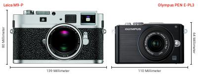 Größenvergleich: Leica M9-P vs. OM System PEN E-PL3 Größenvergleich: Leica M9-P vs. OM System PEN E-PL3
