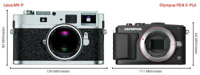 Größenvergleich: Leica M9-P vs. OM System PEN E-PL6 Größenvergleich: Leica M9-P vs. OM System PEN E-PL6