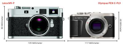 Größenvergleich: Leica M9-P vs. OM System PEN E-PL9 Größenvergleich: Leica M9-P vs. OM System PEN E-PL9
