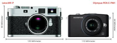Größenvergleich: Leica M9-P vs. OM System PEN E-PM1 Größenvergleich: Leica M9-P vs. OM System PEN E-PM1