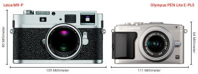Größenvergleich: Leica M9-P vs. OM System PEN Lite E-PL5 Größenvergleich: Leica M9-P vs. OM System PEN Lite E-PL5
