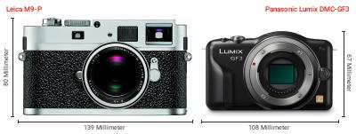 Größenvergleich: Leica M9-P vs. Panasonic Lumix DMC-GF3 Größenvergleich: Leica M9-P vs. Panasonic Lumix DMC-GF3
