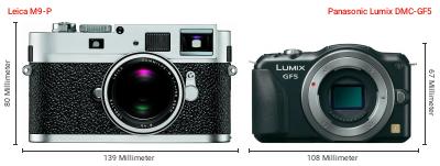 Größenvergleich: Leica M9-P vs. Panasonic Lumix DMC-GF5 Größenvergleich: Leica M9-P vs. Panasonic Lumix DMC-GF5