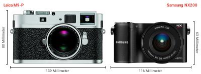 Größenvergleich: Leica M9-P vs. Samsung NX200 Größenvergleich: Leica M9-P vs. Samsung NX200