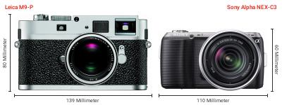 Größenvergleich: Leica M9-P vs. Sony Alpha NEX-C3 Größenvergleich: Leica M9-P vs. Sony Alpha NEX-C3