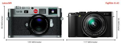 Größenvergleich: Leica M9 vs. Fujifilm X-A1 Größenvergleich: Leica M9 vs. Fujifilm X-A1