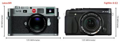 Größenvergleich: Leica M9 vs. Fujifilm X-E2 Größenvergleich: Leica M9 vs. Fujifilm X-E2