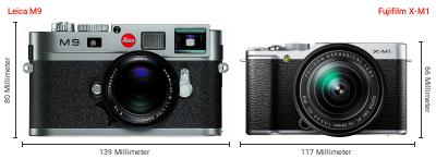 Größenvergleich: Leica M9 vs. Fujifilm X-M1 Größenvergleich: Leica M9 vs. Fujifilm X-M1