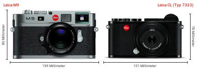 Größenvergleich: Leica M9 vs. Leica CL (Typ 7323) Größenvergleich: Leica M9 vs. Leica CL (Typ 7323)