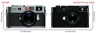 Größenvergleich: Leica M9 vs. Leica M10-P (Typ 3656) Größenvergleich: Leica M9 vs. Leica M10-P (Typ 3656)