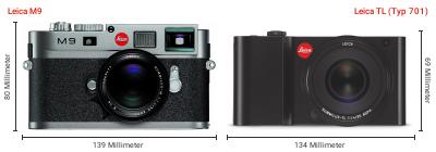 Größenvergleich: Leica M9 vs. Leica TL (Typ 701) Größenvergleich: Leica M9 vs. Leica TL (Typ 701)