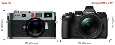 Größenvergleich: Leica M9 vs. OM System OM-D E-M1 Größenvergleich: Leica M9 vs. OM System OM-D E-M1