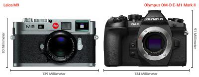 Größenvergleich: Leica M9 vs. OM System OM-D E-M1 Mark II Größenvergleich: Leica M9 vs. OM System OM-D E-M1 Mark II