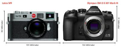 Größenvergleich: Leica M9 vs. OM System OM-D E-M1 Mark III Größenvergleich: Leica M9 vs. OM System OM-D E-M1 Mark III