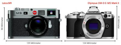Größenvergleich: Leica M9 vs. OM System OM-D E-M5 Mark II Größenvergleich: Leica M9 vs. OM System OM-D E-M5 Mark II