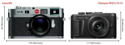 Größenvergleich: Leica M9 vs. OM System PEN E-PL10 Größenvergleich: Leica M9 vs. OM System PEN E-PL10