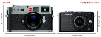 Größenvergleich: Leica M9 vs. OM System PEN E-PL3 Größenvergleich: Leica M9 vs. OM System PEN E-PL3