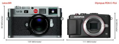 Größenvergleich: Leica M9 vs. OM System PEN E-PL6 Größenvergleich: Leica M9 vs. OM System PEN E-PL6