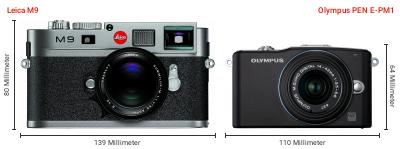 Größenvergleich: Leica M9 vs. OM System PEN E-PM1 Größenvergleich: Leica M9 vs. OM System PEN E-PM1