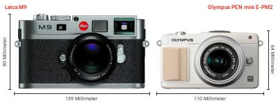 Größenvergleich: Leica M9 vs. OM System PEN mini E-PM2 Größenvergleich: Leica M9 vs. OM System PEN mini E-PM2
